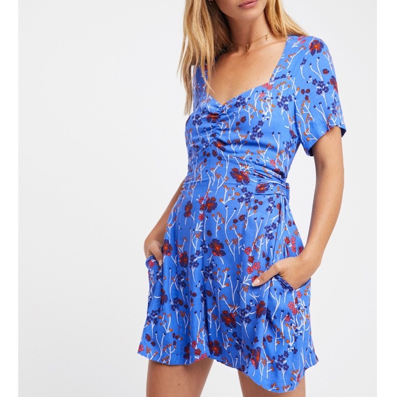 Free People Pants - FP Blue Floral Tie Romper